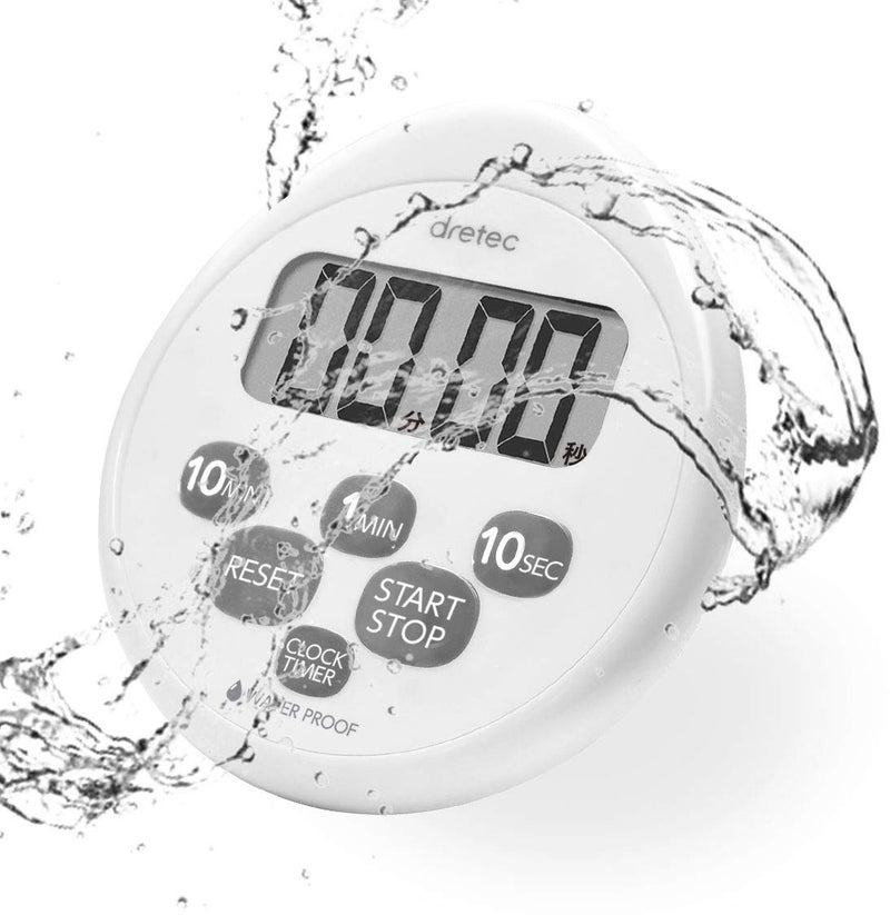 dretec Digital Timer Water Proof Shower Timer Shower Clock Bathroom Magnetic Backing White(Waterproof) Officially Tested in Japan (1starter Lithium Battery Included) - Image 1